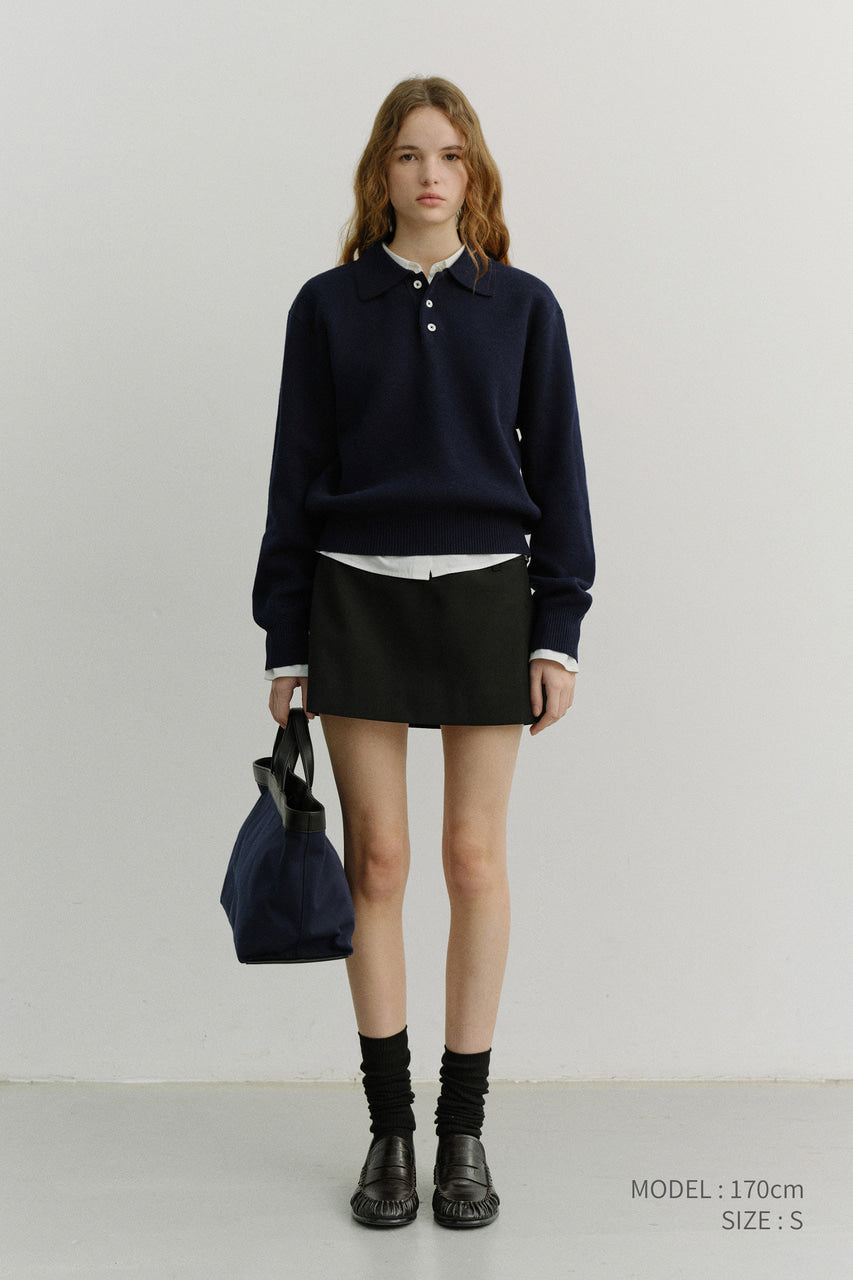 Dunst Unisex Cashmere Collared Sweater Navy