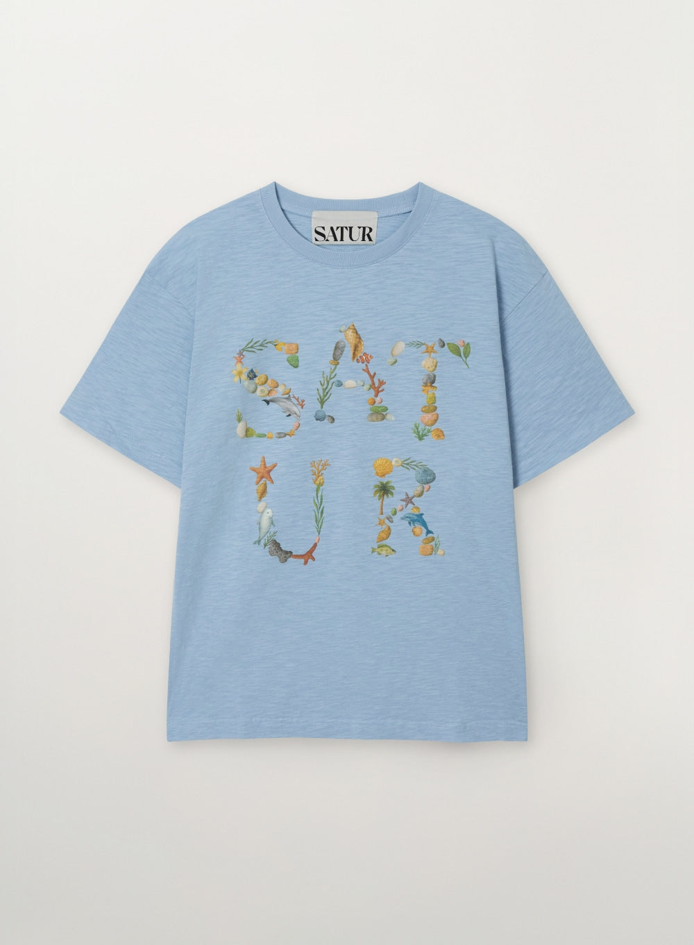 Satur Marin Collage Graphic T-Shirt - Sky Blue