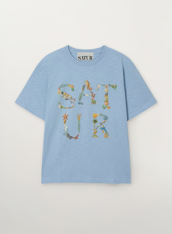 Satur Marin Collage Graphic T-Shirt - Sky Blue
