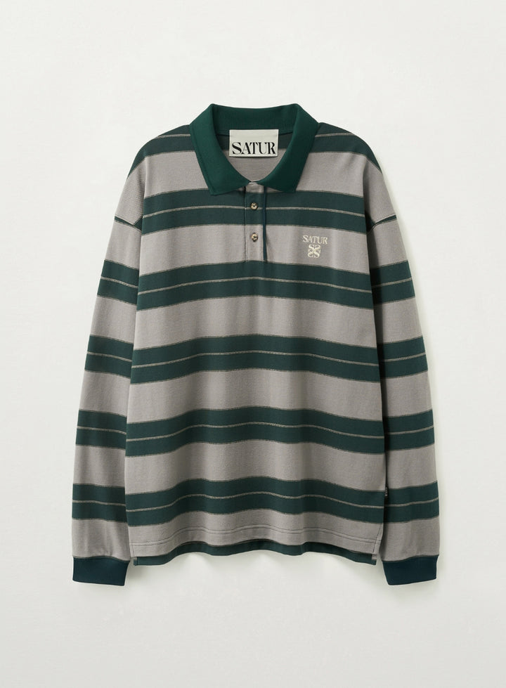 Satur Apero Stripe Pique Long Sleeve - Green
