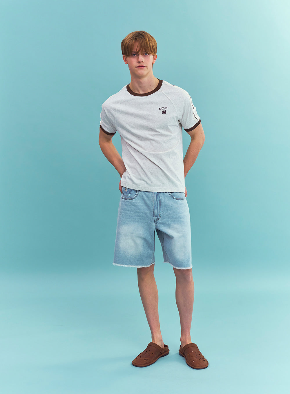 Satur Raw Edge Denim Shorts - Light Blue