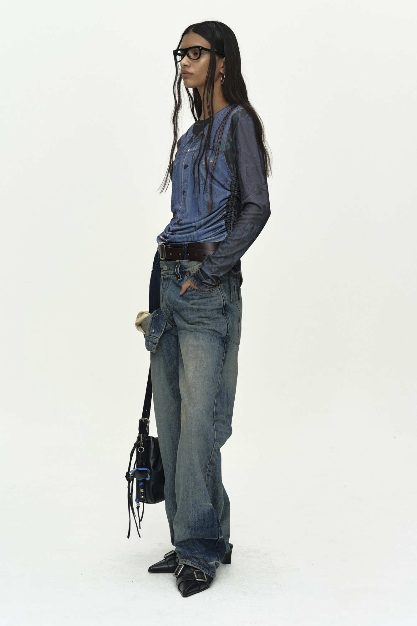 Andersson Bell Unisex Asymmetric Layered Wide-Leg Jeans apa