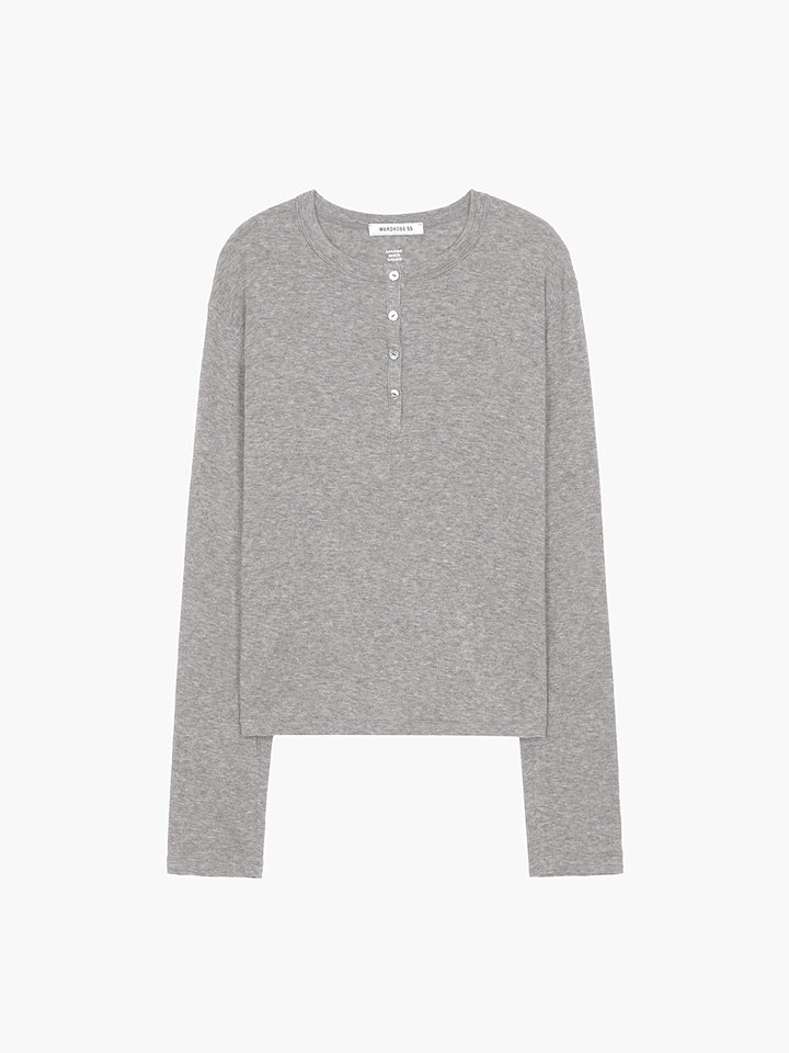 Margesherwood Henley Neck Long Sleeve T-Shirt melange grey
