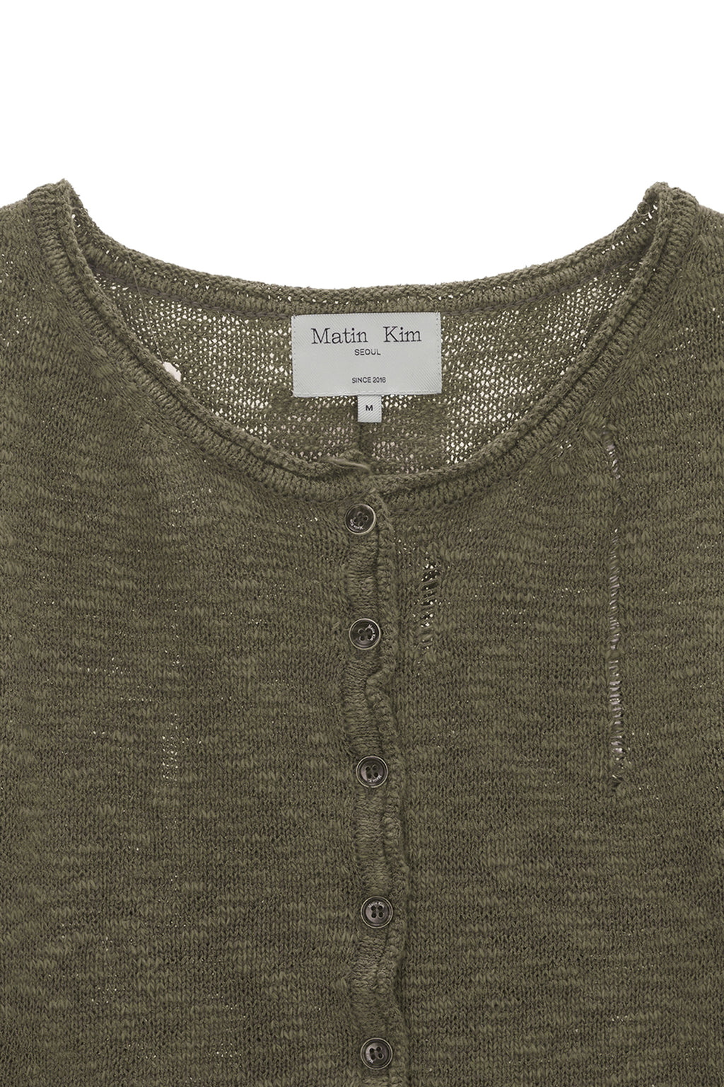 [matinkim] UNBALANCE BUTTON DETAIL CARDIGAN IN KHAKI
