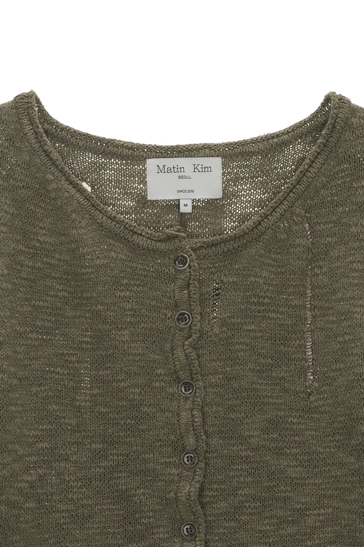[matinkim] UNBALANCE BUTTON DETAIL CARDIGAN IN KHAKI