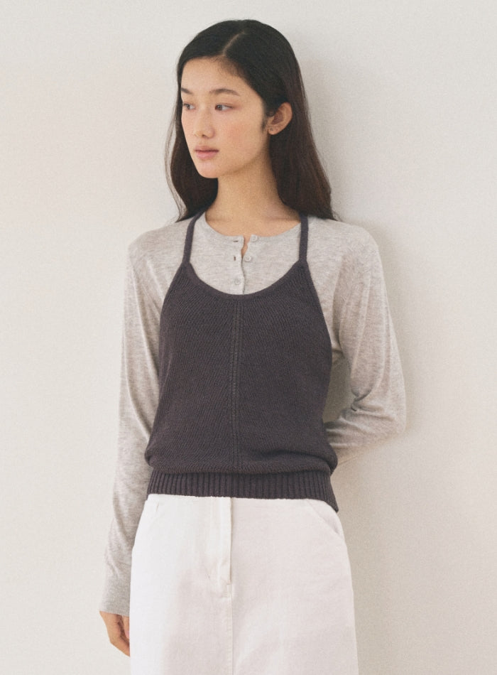 Mango Maniplease Konni Halter Knit Vest Charcoal