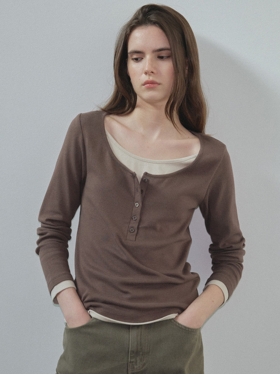 Tillidie Henry Layered Modal Tee Brown