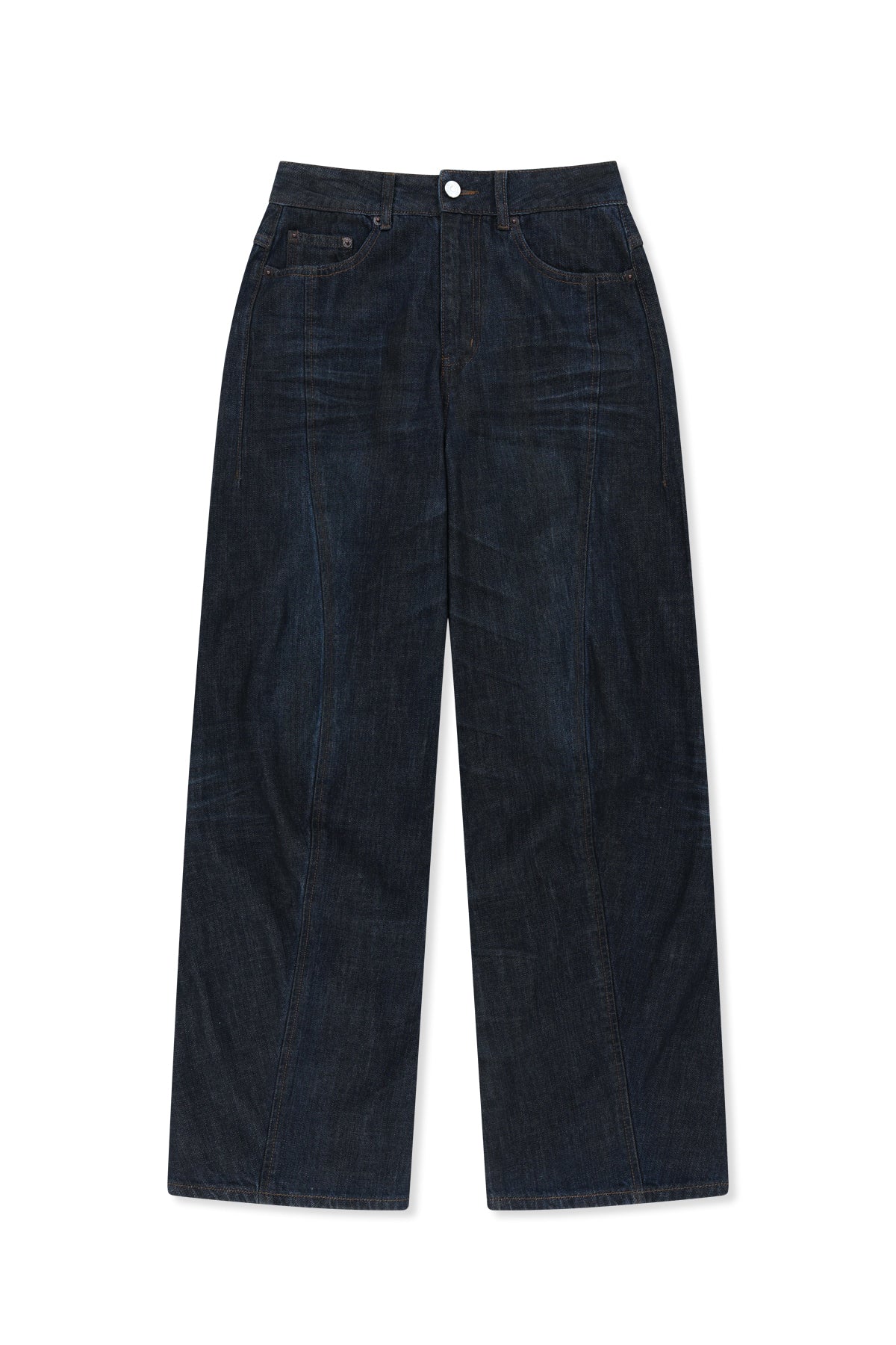 Matinkim Twisted Volume Coated Denim Pants IN Dark Navy