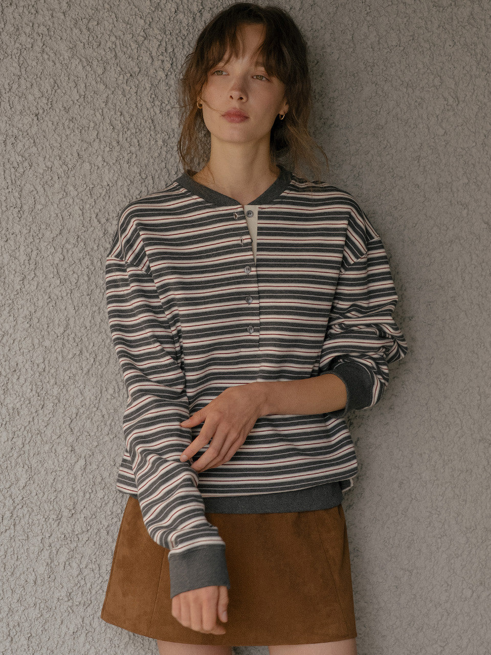 Tillidie Stripe henry sweatshirt Charcoal