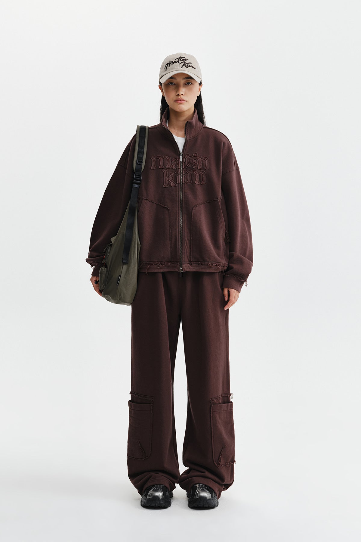 Matinkim Mixed Waffle Foldover Waist Jersey Pants IN Brown