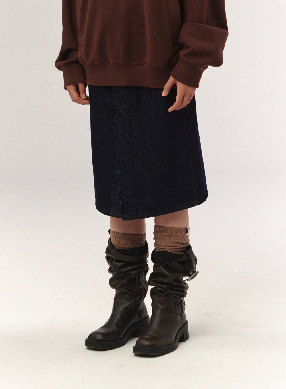 [satur] (W) Marradi Denim Midi Skirt - Indigo Blue