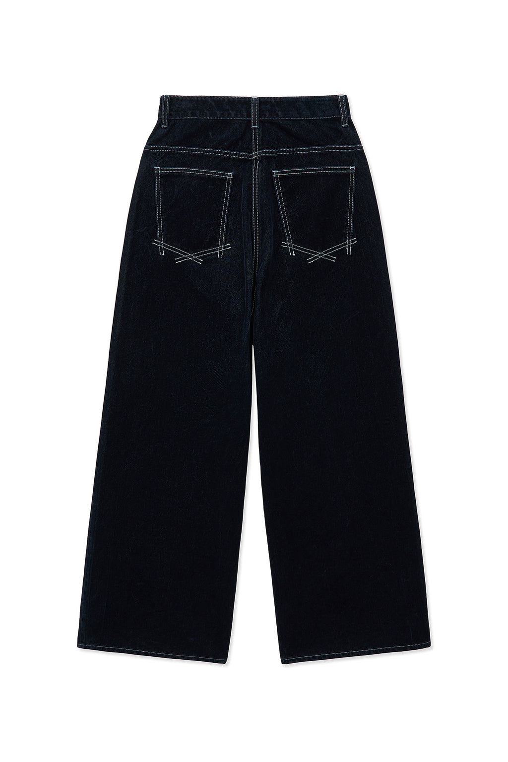 [matinkim] REVERSE VELVET WIDE DENIM PANTS IN NAVY