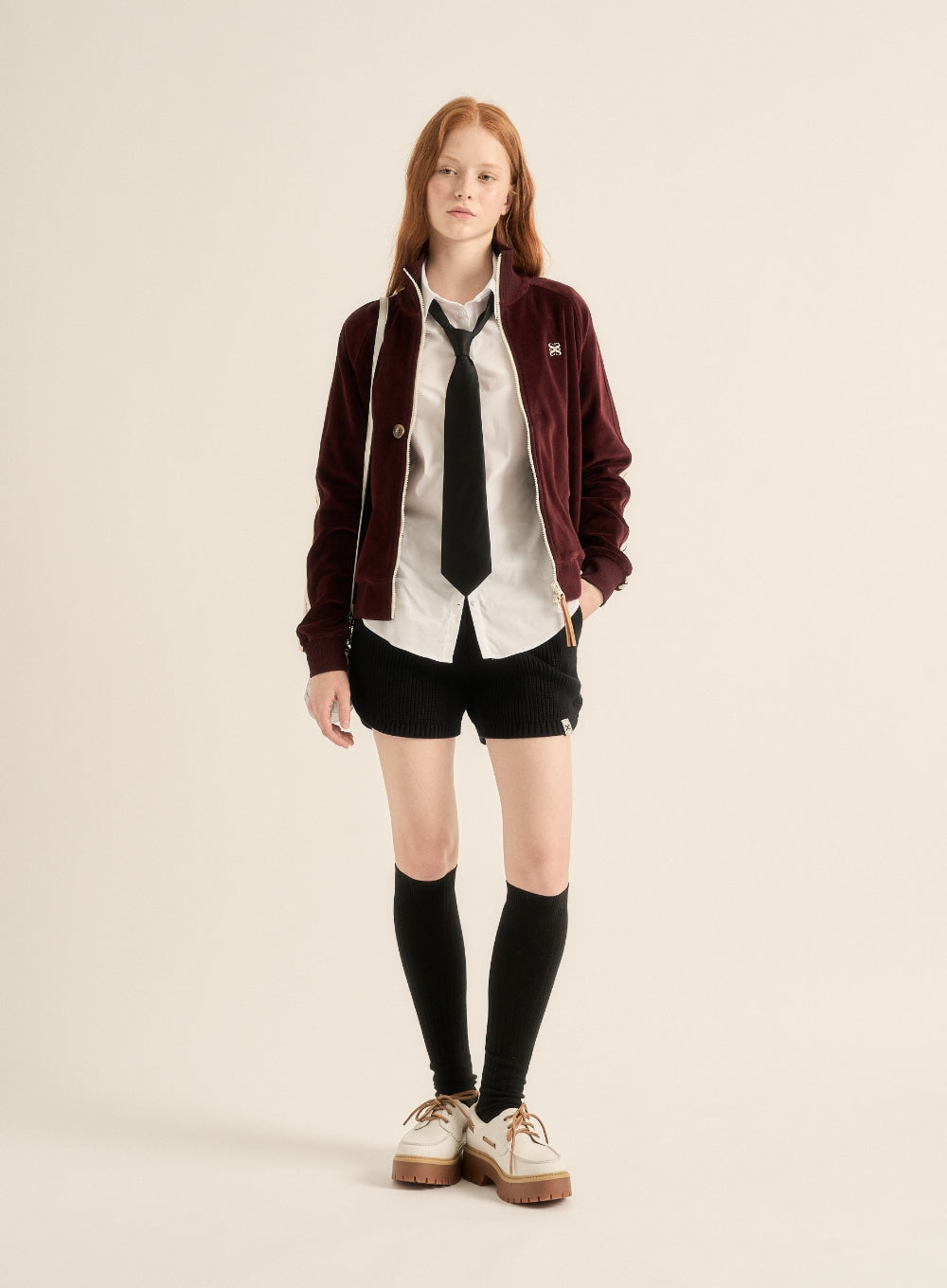 [satur] (W) Lawton Velour Track Zip-up Jacket - Burgundy