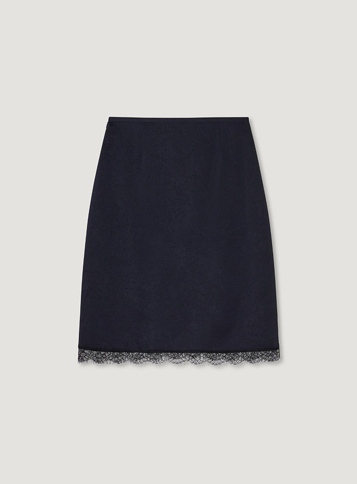 Mango Maniplease Aile Satin Lace Skirt Navy