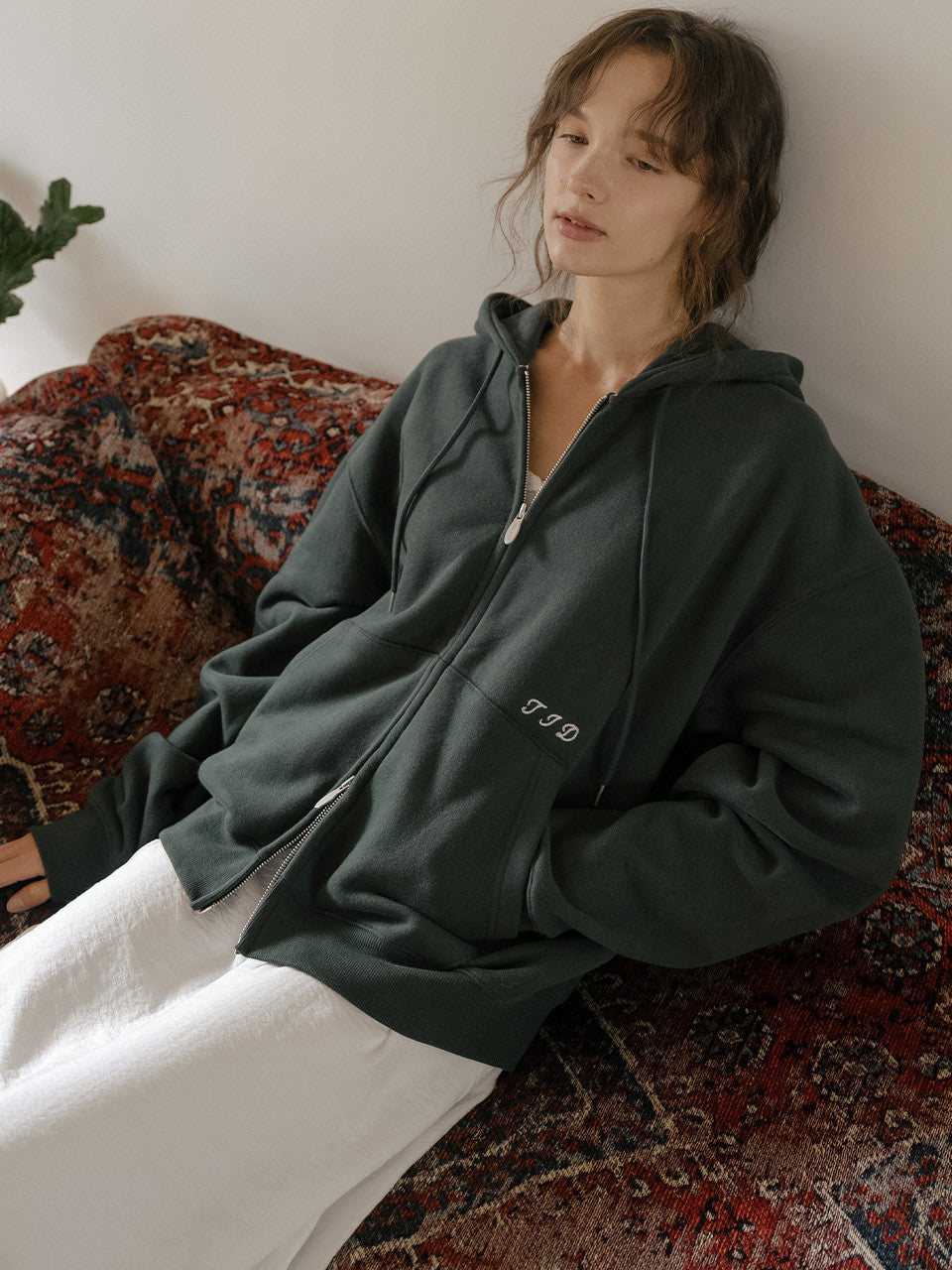 Tillidie Brushed terry oversized hoodie Deep Green