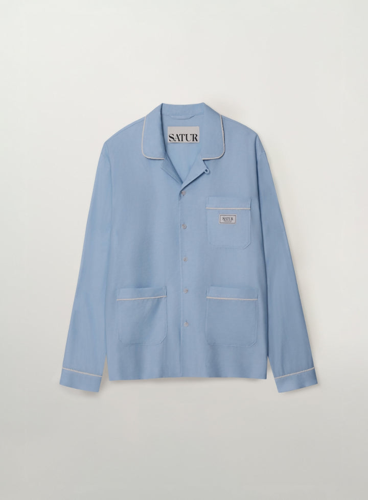Satur Homewear Open Collar Shirt - Sky Blue