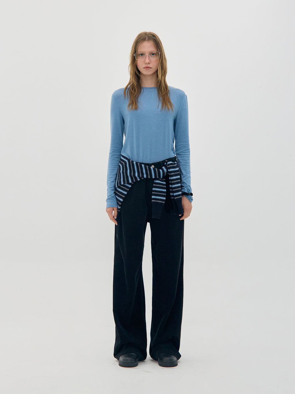 Low Classic Merino Cashmere Striped Sweater Navy