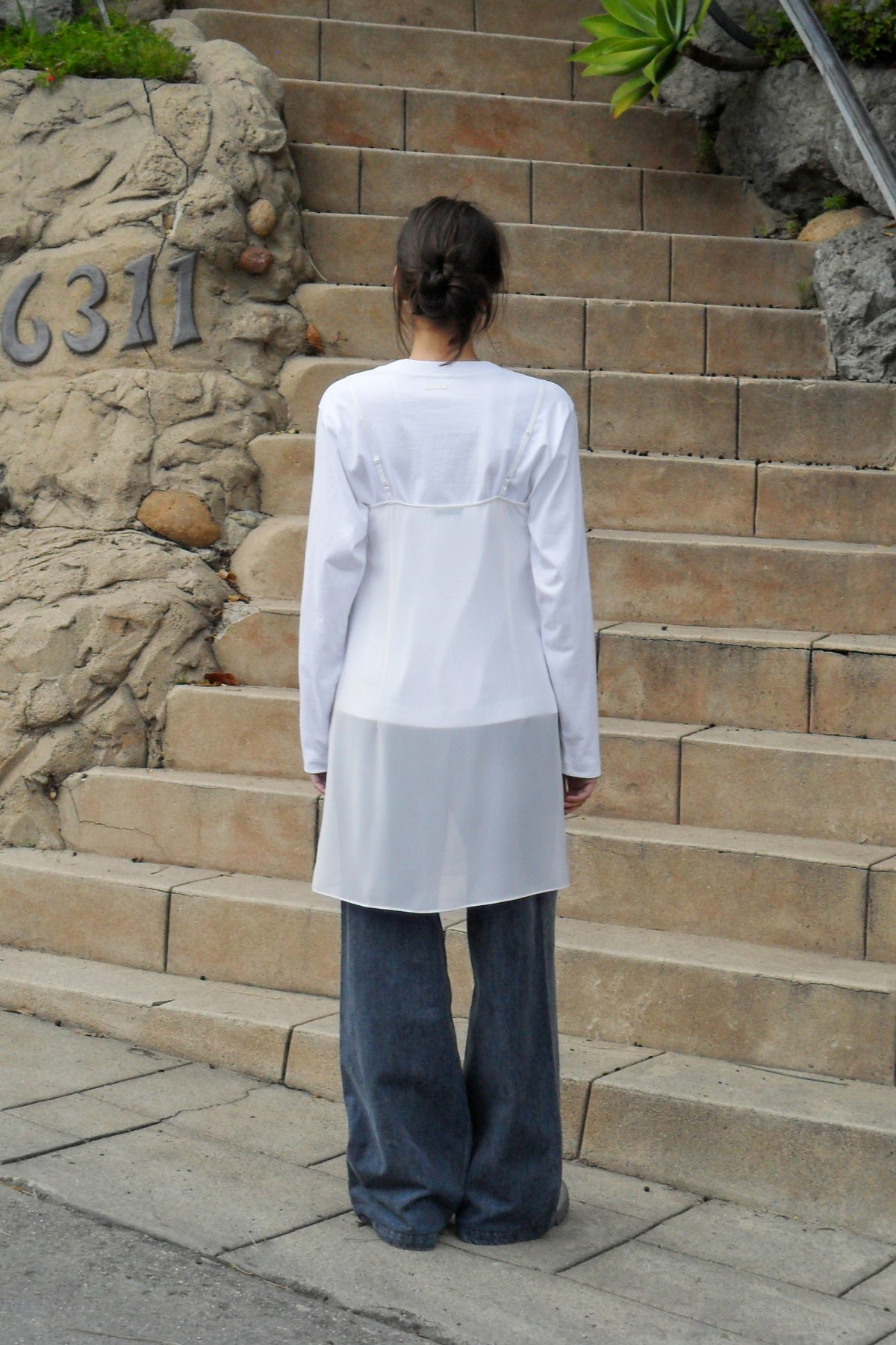 Low Classic Sheer Ribbon Layered Dress White