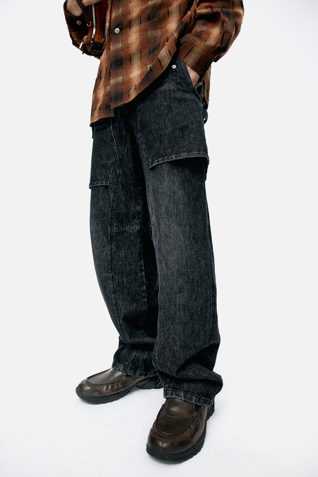 Andersson Bell Unisex Raptor Layered Wide-Leg Jeans Black)