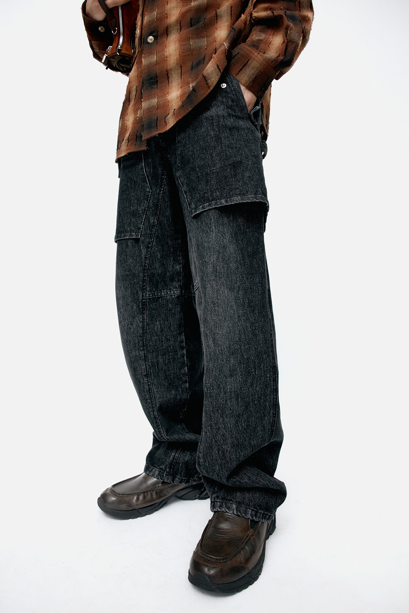 Andersson Bell Unisex Raptor Layered Wide-Leg Jeans Black)