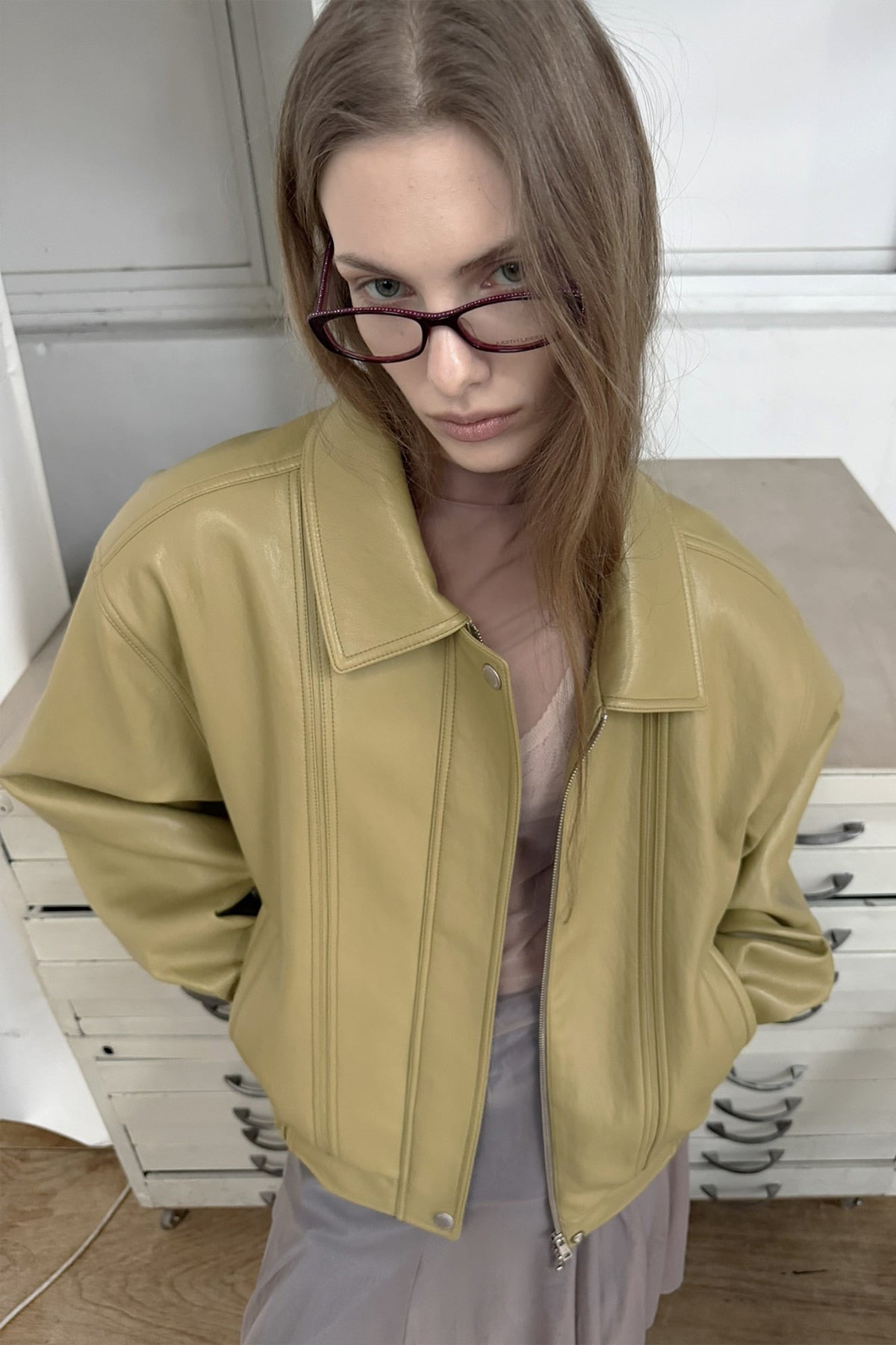 Overdueflair Vintage Leather Blouson Jacket Mustard
