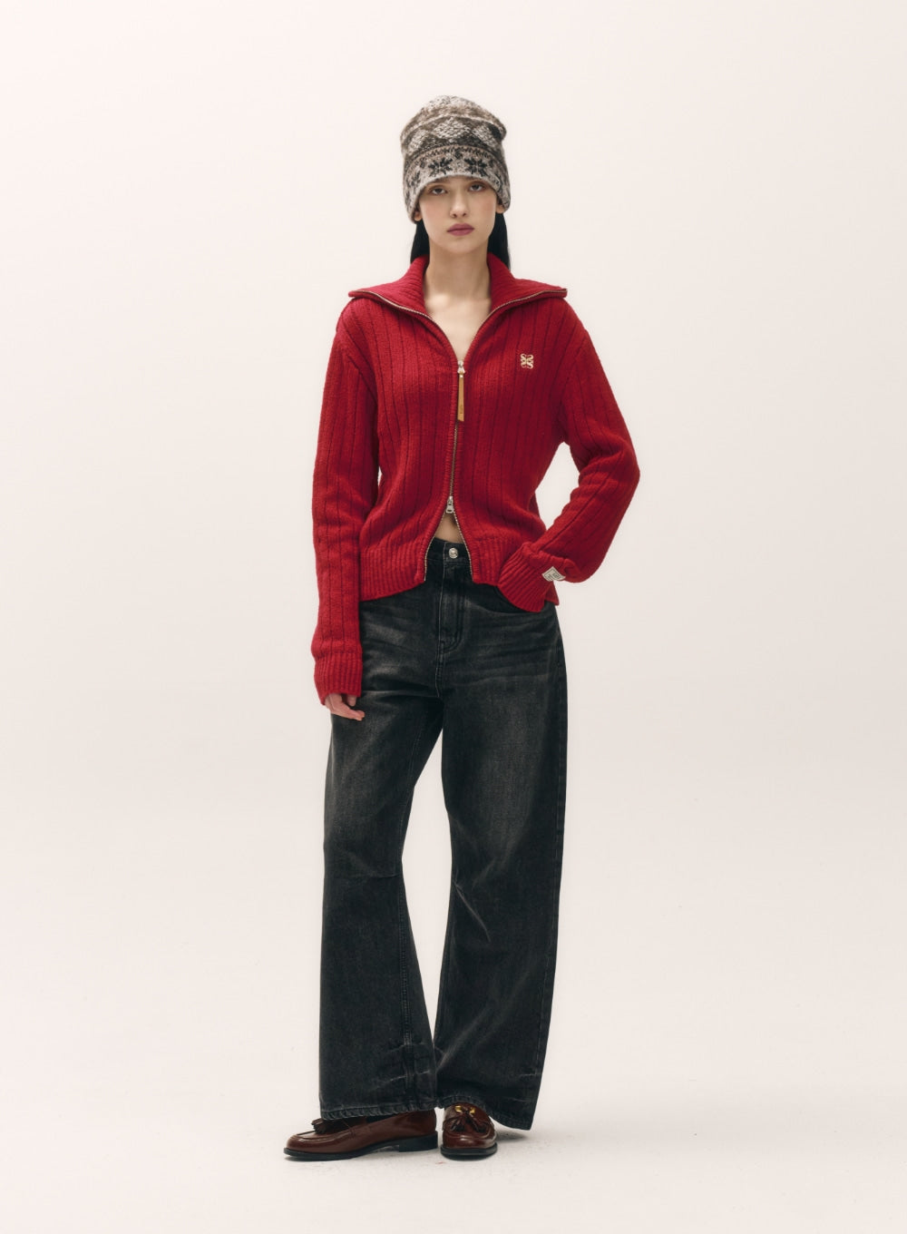 [satur] (W) Crease Hemline Wide Denim Pants - Black Washed