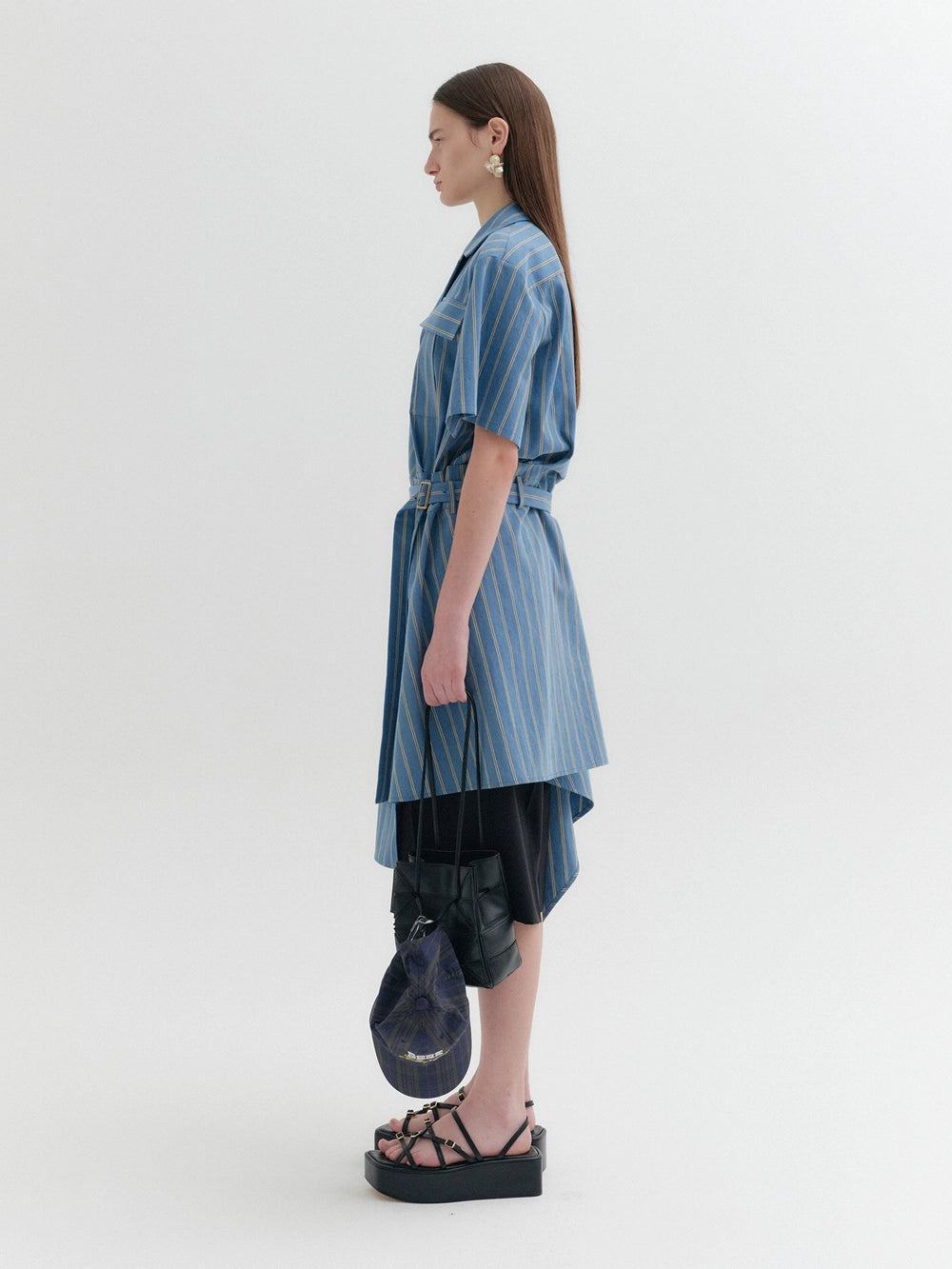 EENK Belted Low-Waist Shirt Dress - Blue