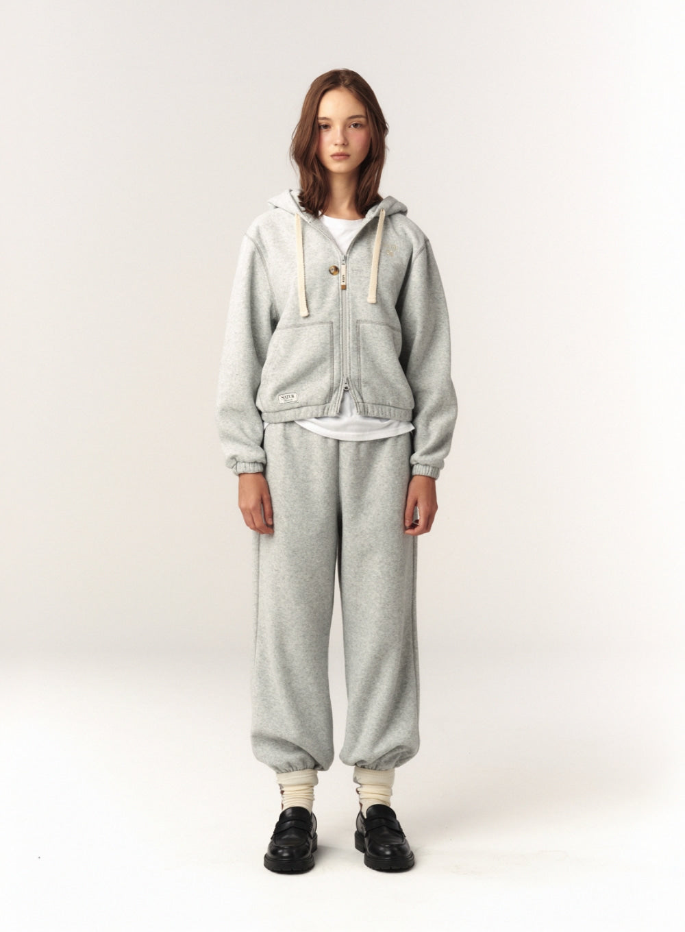 [satur] (W) Teo Brushed Fleece Hood Zip-up - Melange Gray