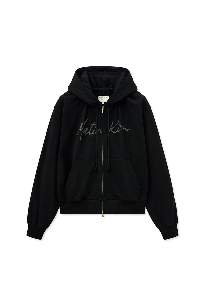 Matinkim Drawstring Point Zip UP Hoody IN Black