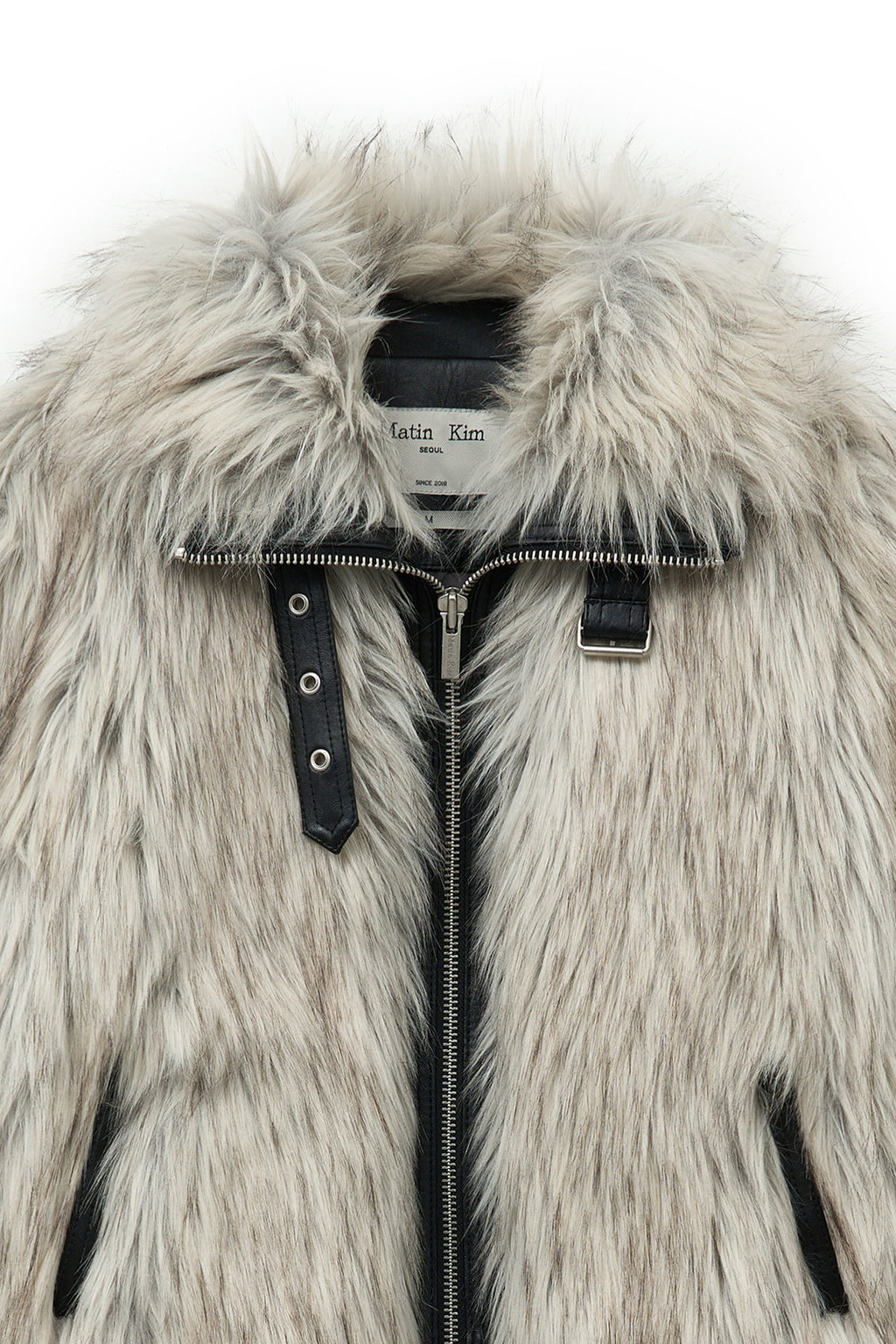 [matinkim] NECK BUCKLE CROP FUR JUMPER IN IVORY