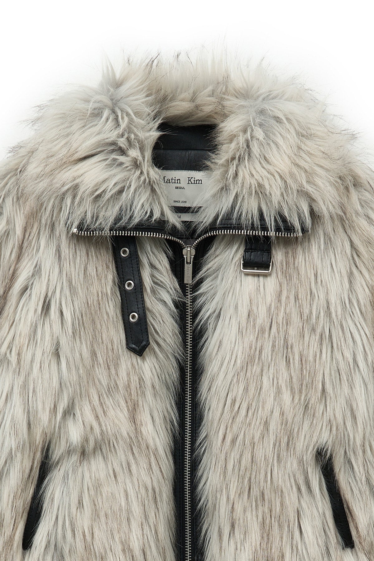 [matinkim] NECK BUCKLE CROP FUR JUMPER IN IVORY