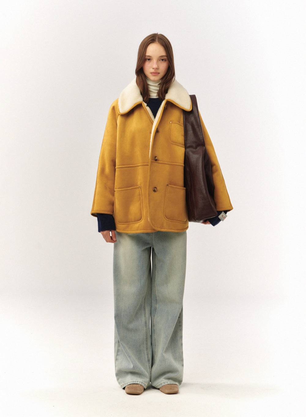 [satur] (W) Synthetic Shearling Loose Fit Jacket - Light Beige