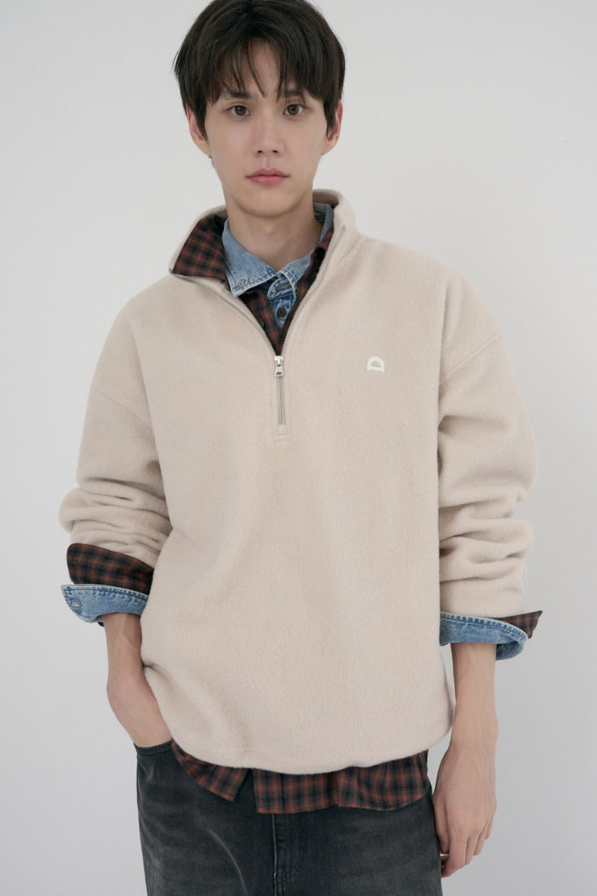 Dunst Unisex Half Zip-Up Fleece Sweatshirt Cream