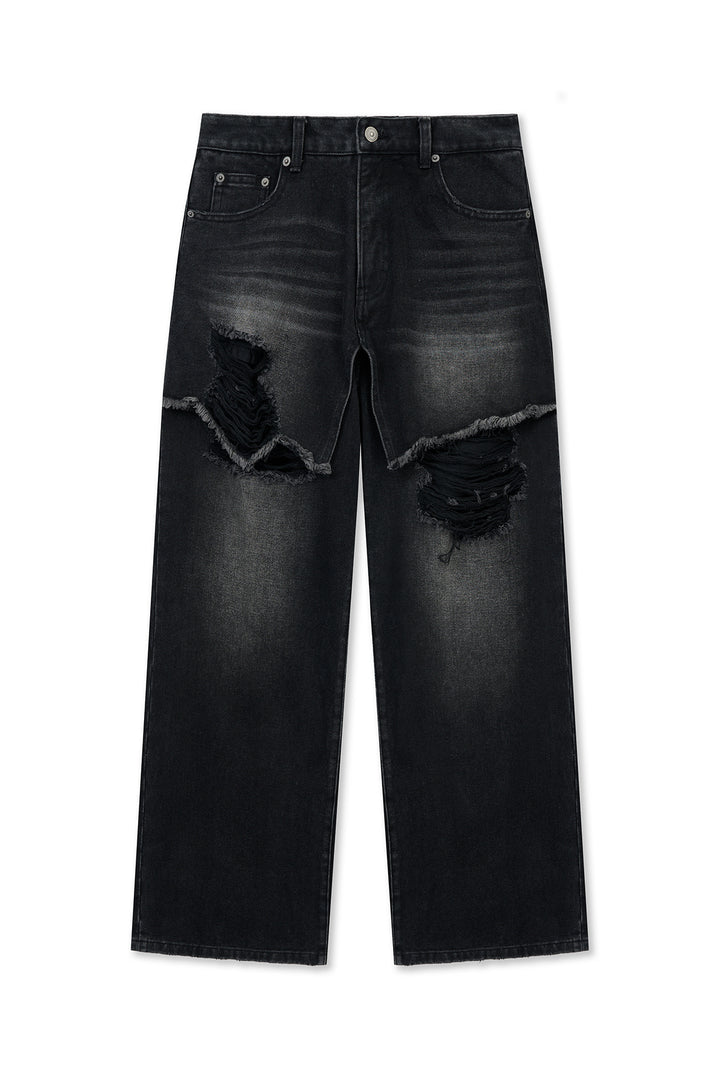 Matinkim Front Layered Distressed Denim Pants IN Black