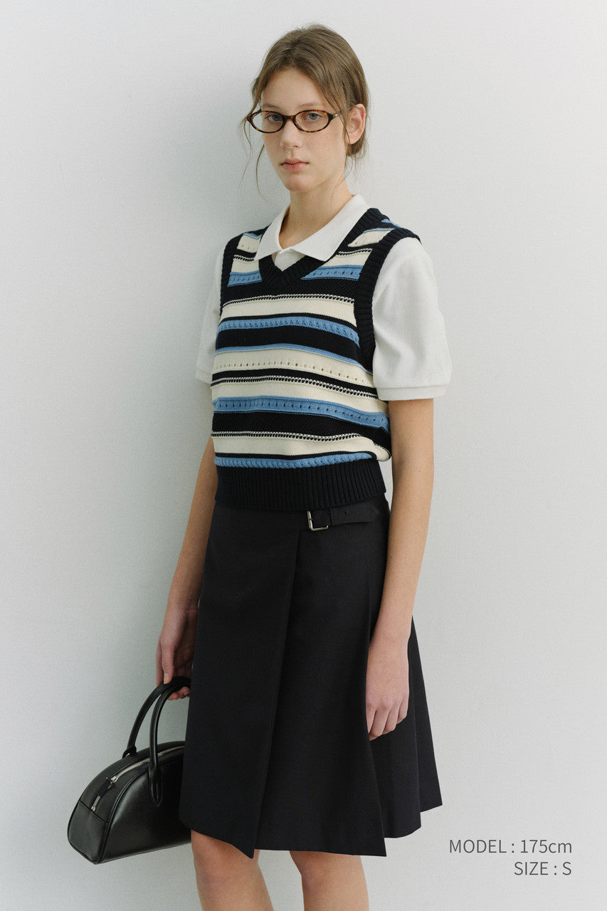 Dunst Unisex Crafted Striped Knit Vest Navy Cream