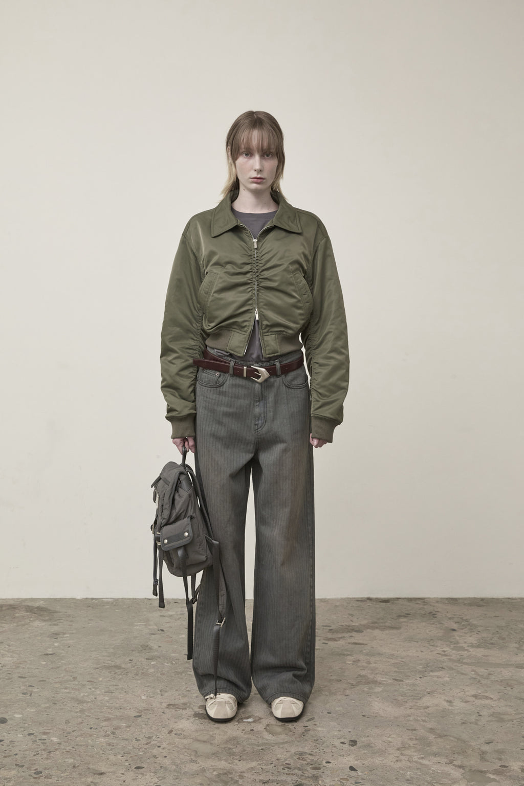 [matinkim] HERRINGBONE WIDE DENIM PANTS IN SMOKE BLUE