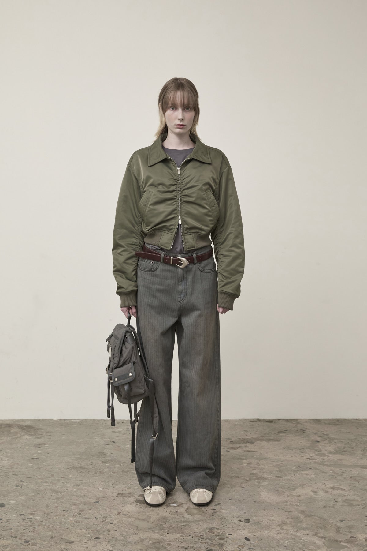 [matinkim] HERRINGBONE WIDE DENIM PANTS IN SMOKE BLUE