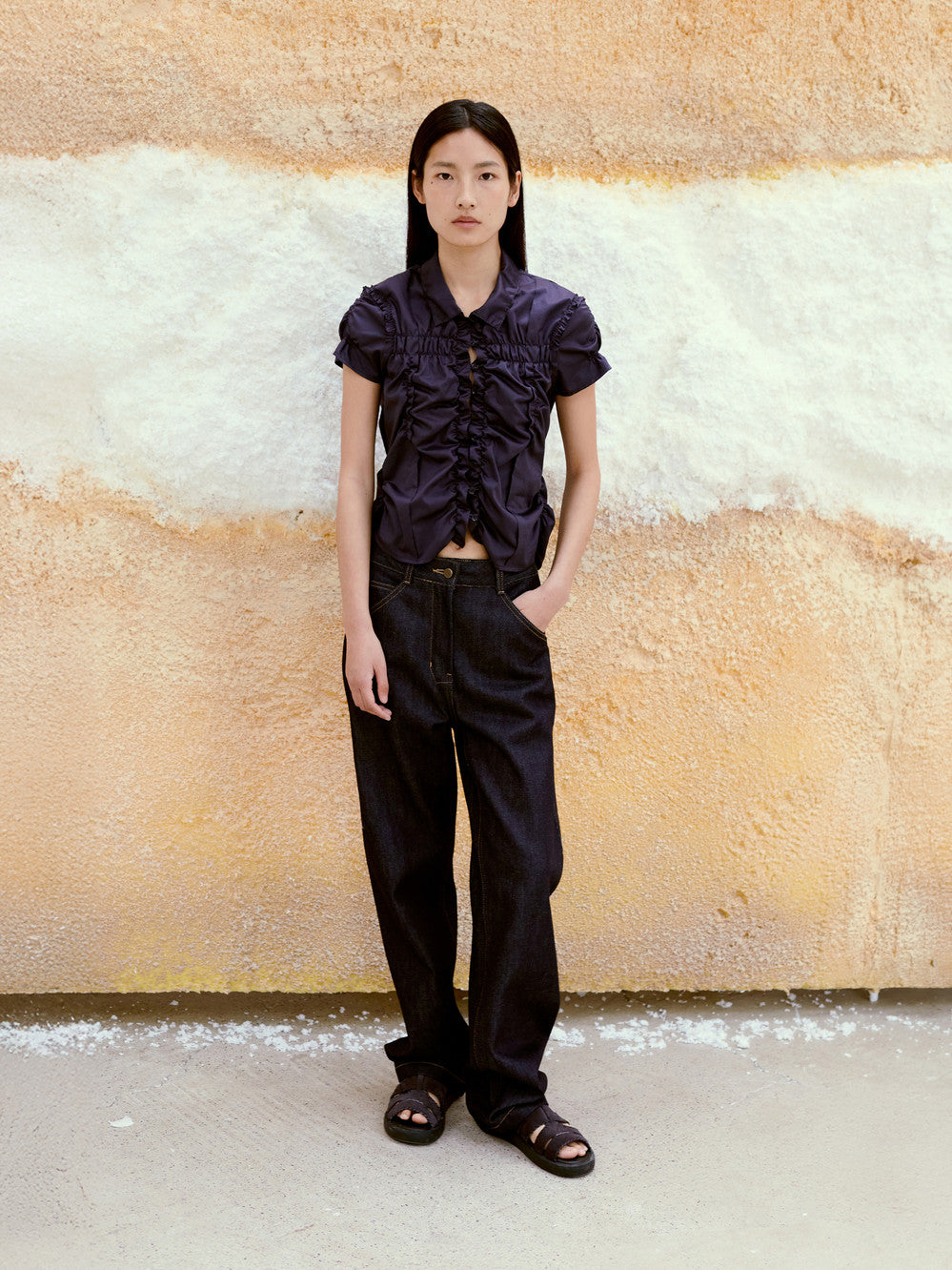 [Low Classic] Wrinkle Half Sleeve Shirt_Navy