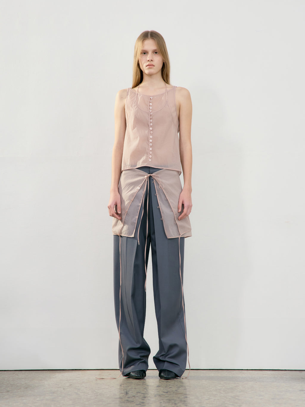 [Low Classic] See-Through Button Loop Skirt_Pink