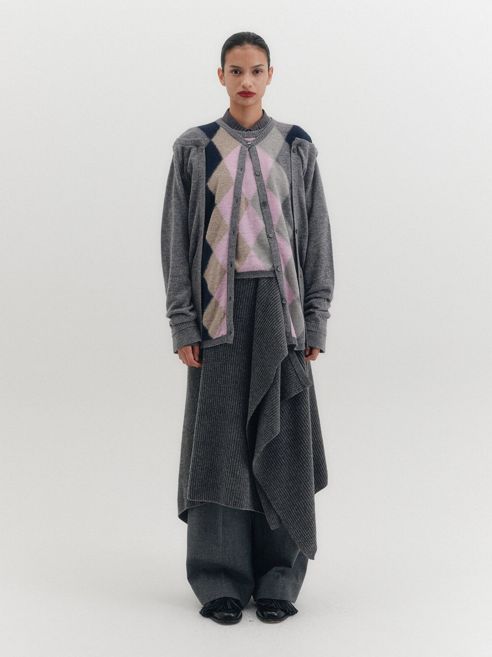 EENK Argyle Multi-Way Cardigan - Gray
