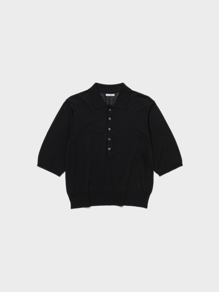 Low Classic Sheer Linen Blended Polo Sweater Black