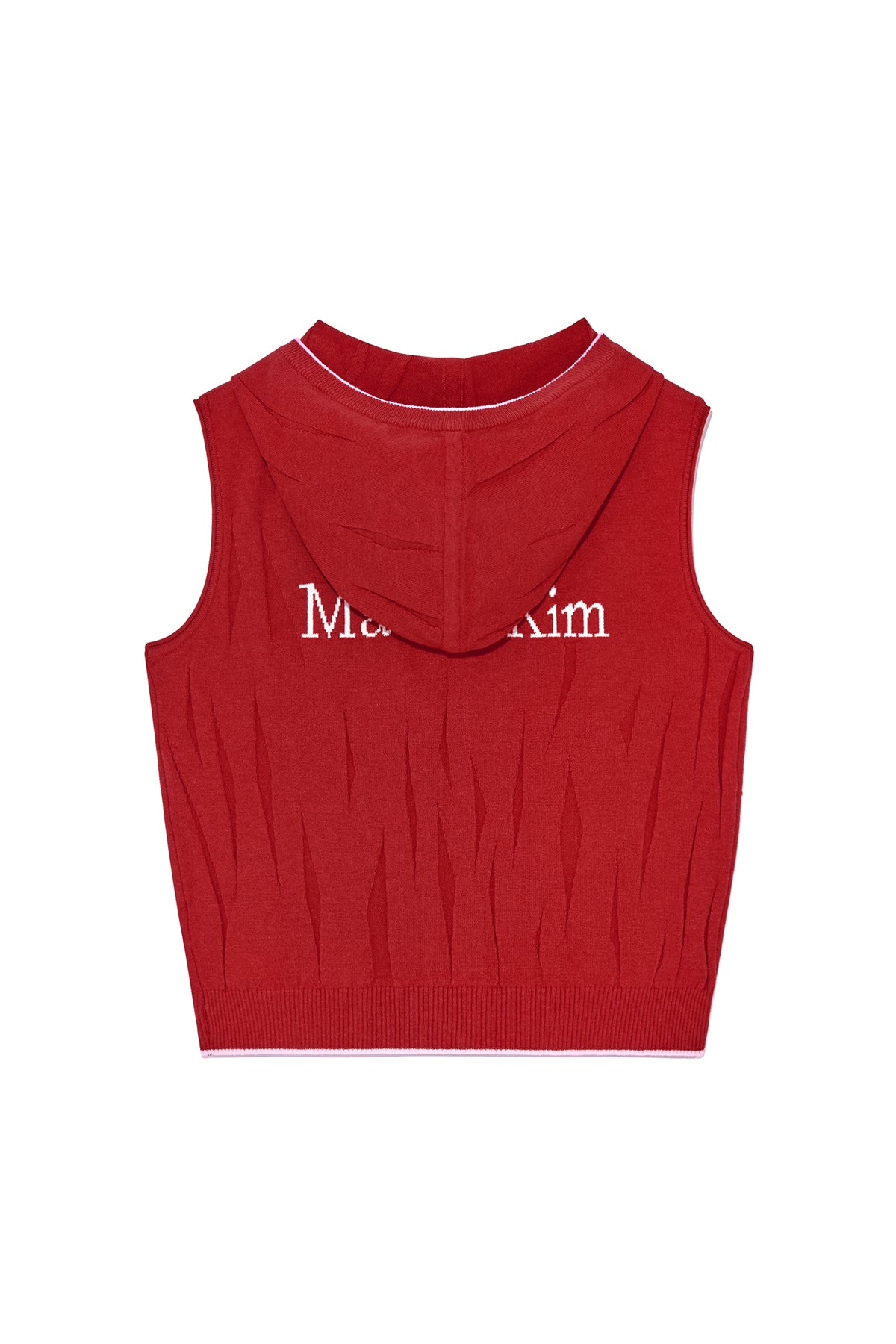 [matinkim] WRINKLE HOODY BUTTON KNIT VEST IN RED