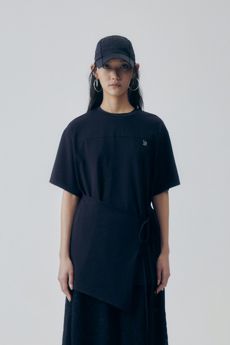 Treemingbird Overlay Tie Detail T-Shirt Black