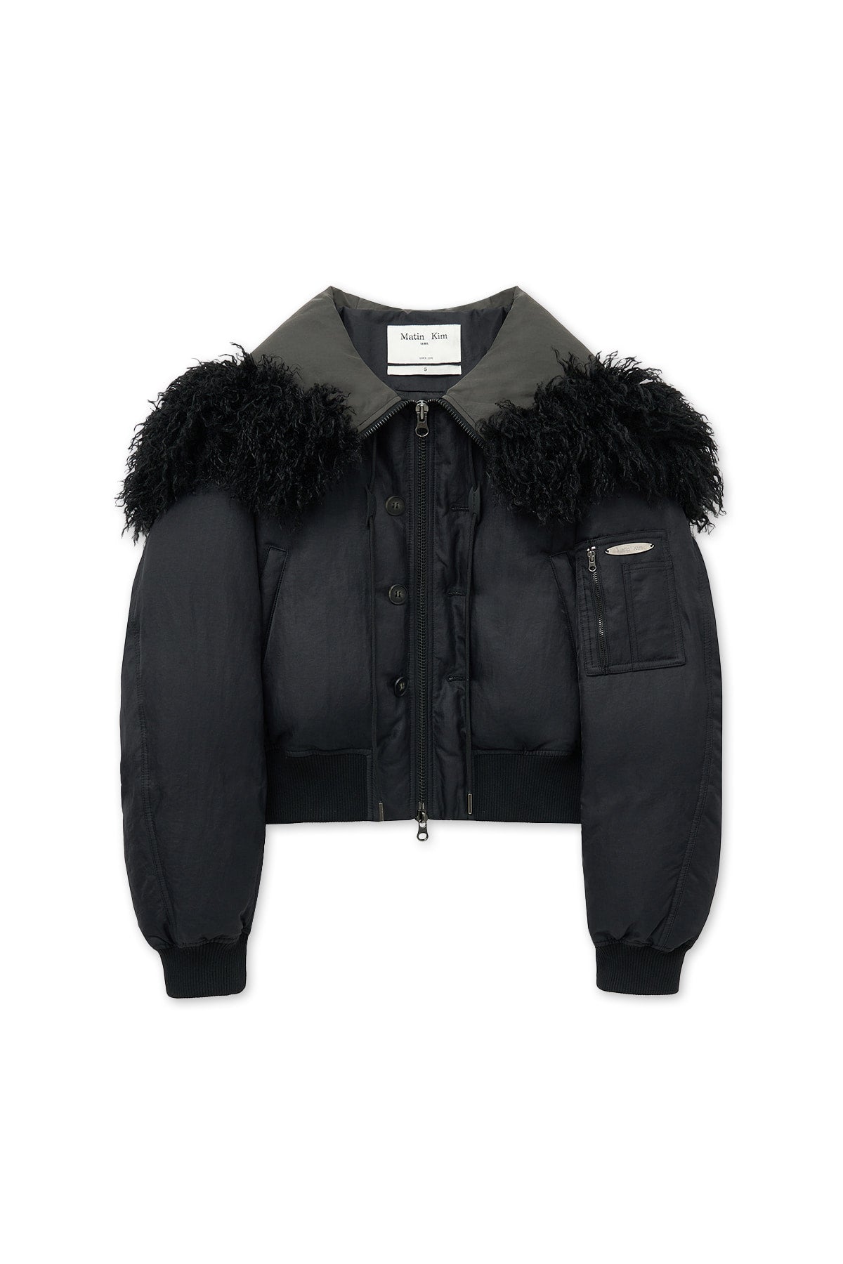 [matinkim] FUR HOODY BOMBER DOWN JUMPER IN BLACK