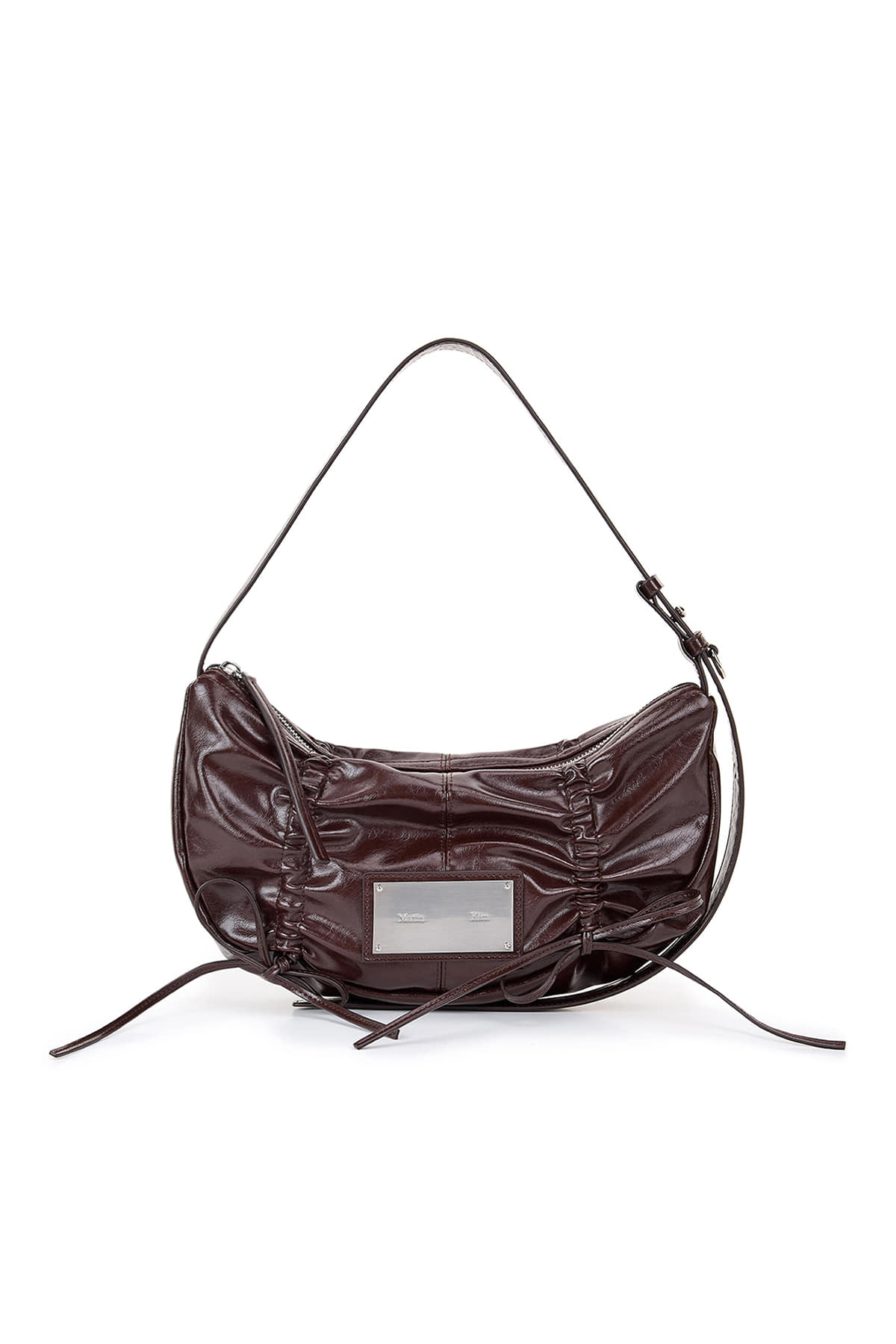 [matinkim] HALF SHIRRING RIBBON ROUND BAG IN DARK BROWN