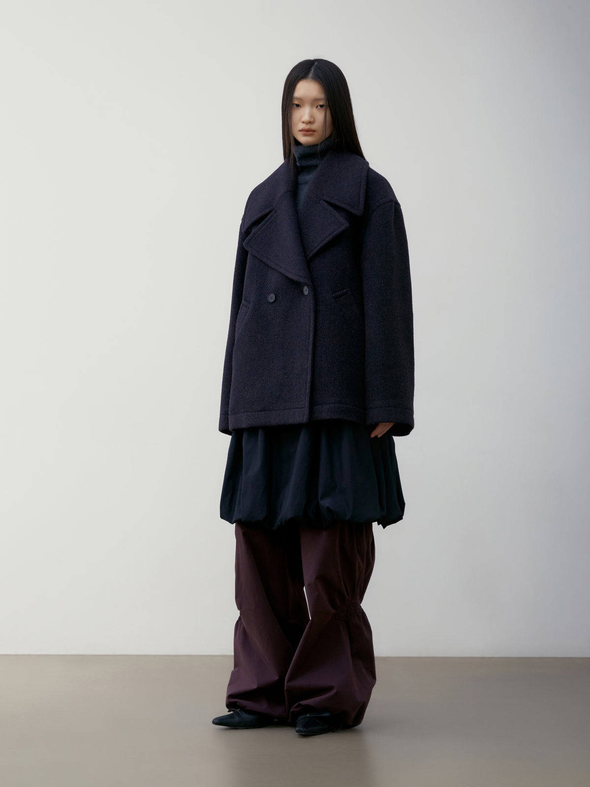 Low Classic Alpaca Wide Collar Half Coat Purple