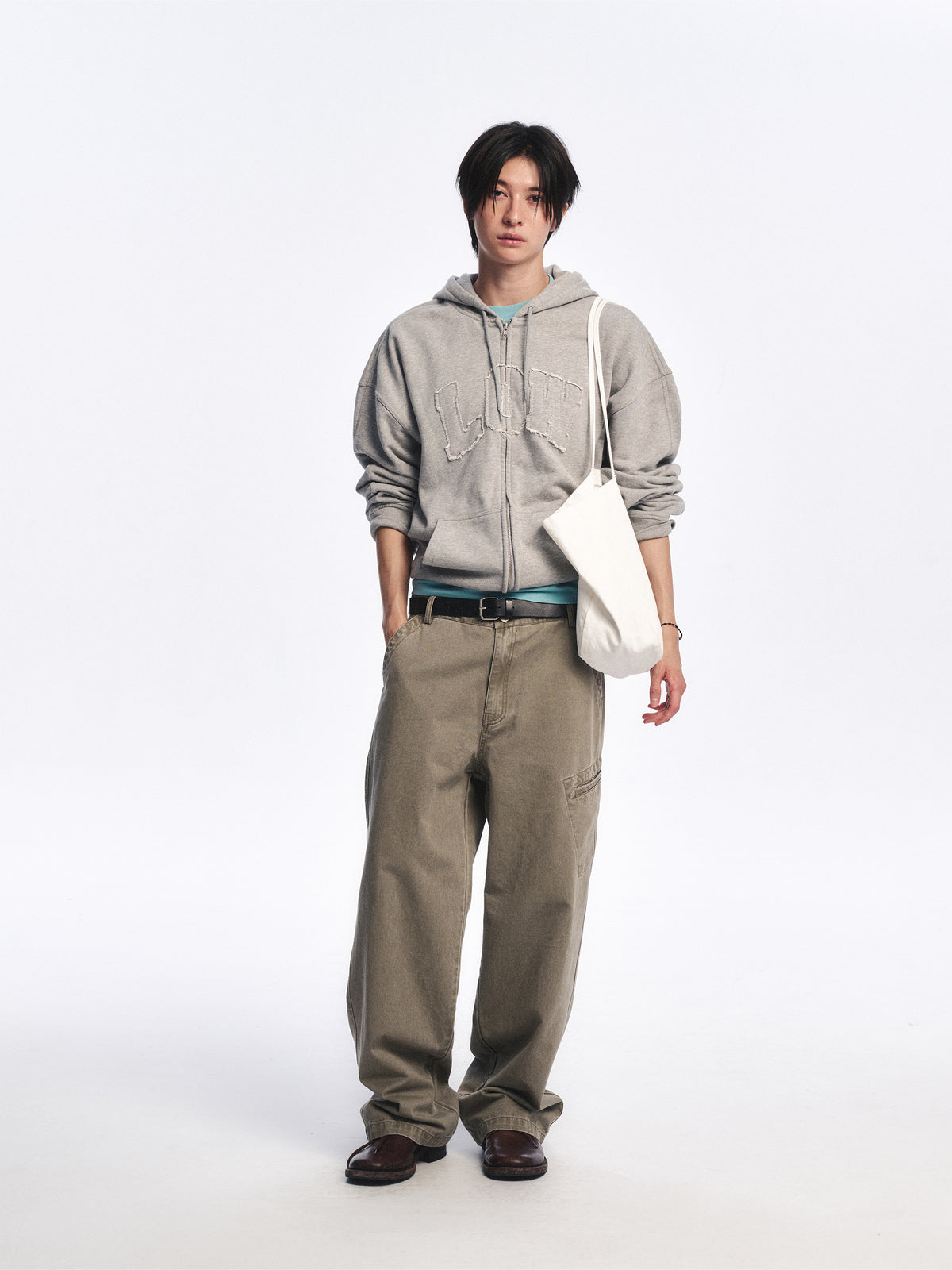 Low Classic Low Washed Zip-Up Hoodie Melange Grey