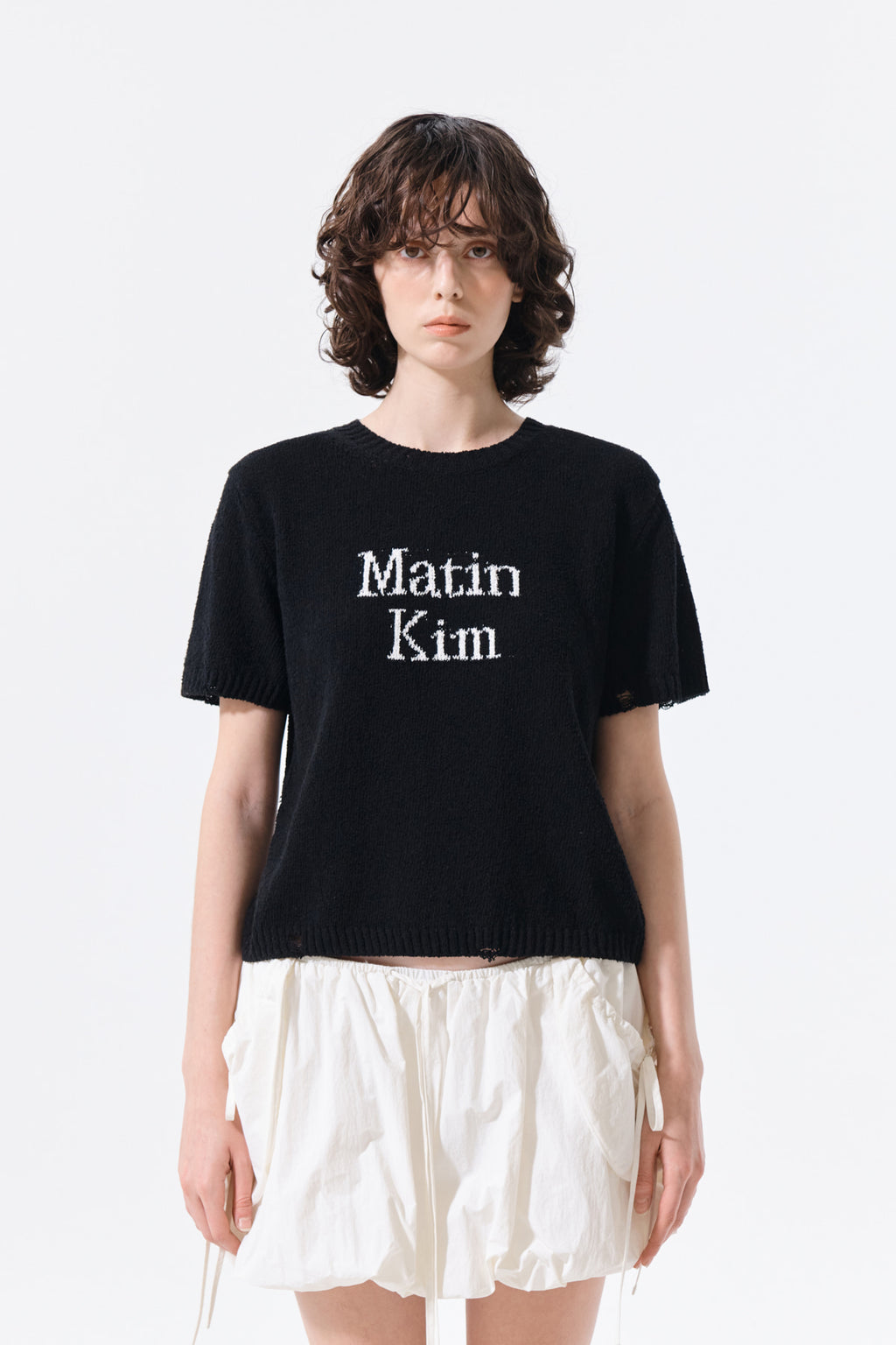 Matinkim Half Sleeve Logo Pullover For Women IN Black
