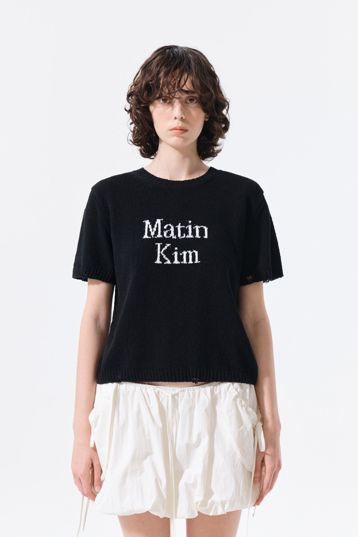 Matinkim Half Sleeve Logo Pullover For Women IN Black
