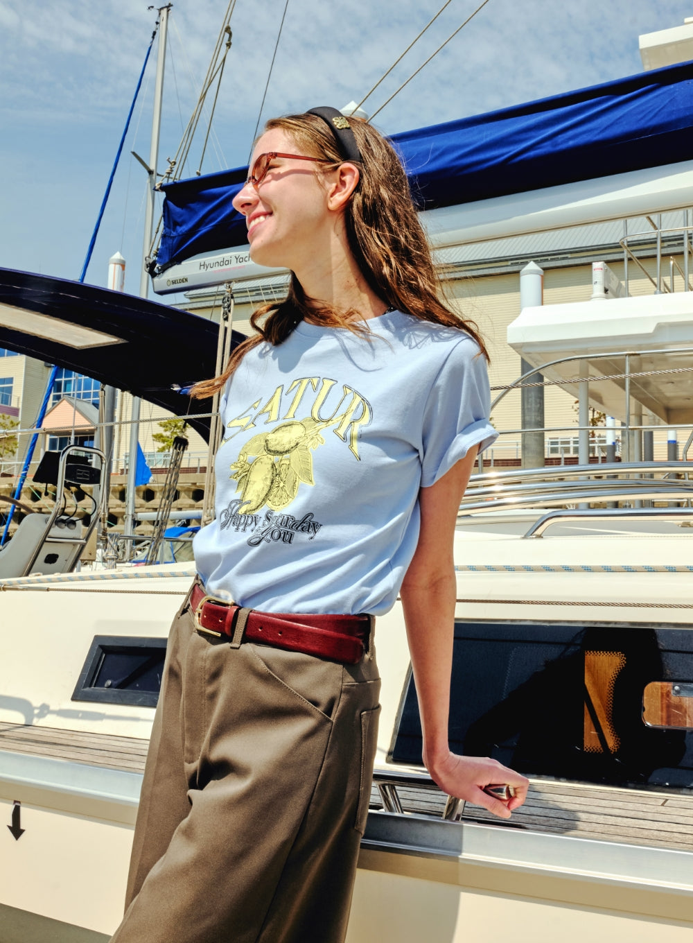 [satur] (W) Citron Summer Graphic T-Shirt - Light Blue